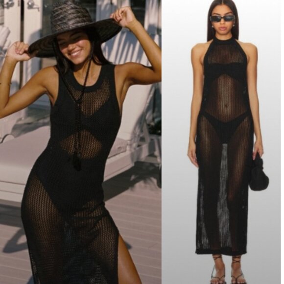 Beach Riot Other - Beach Riot Dress Romee Crochet Halter Coverup Maxi in Black